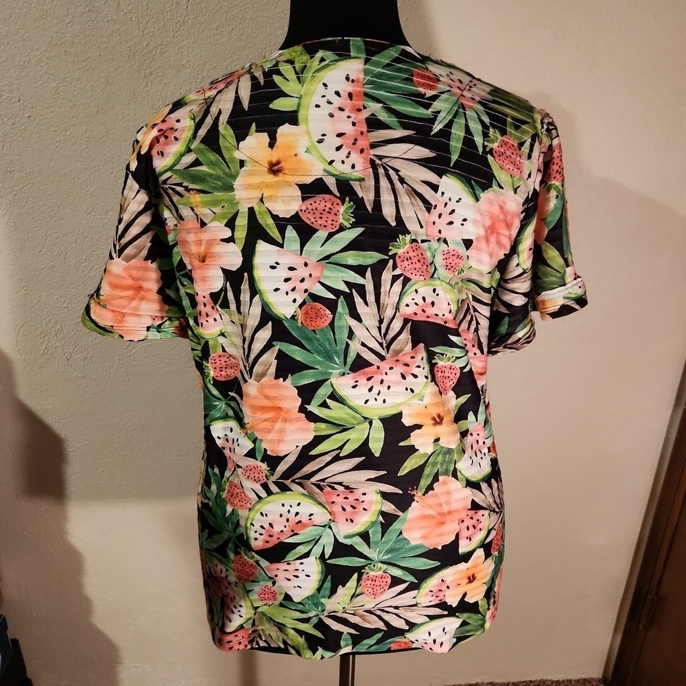 Allison Daley Fruit Floral Print Top Women's Size 2X - Picture 2 of 5